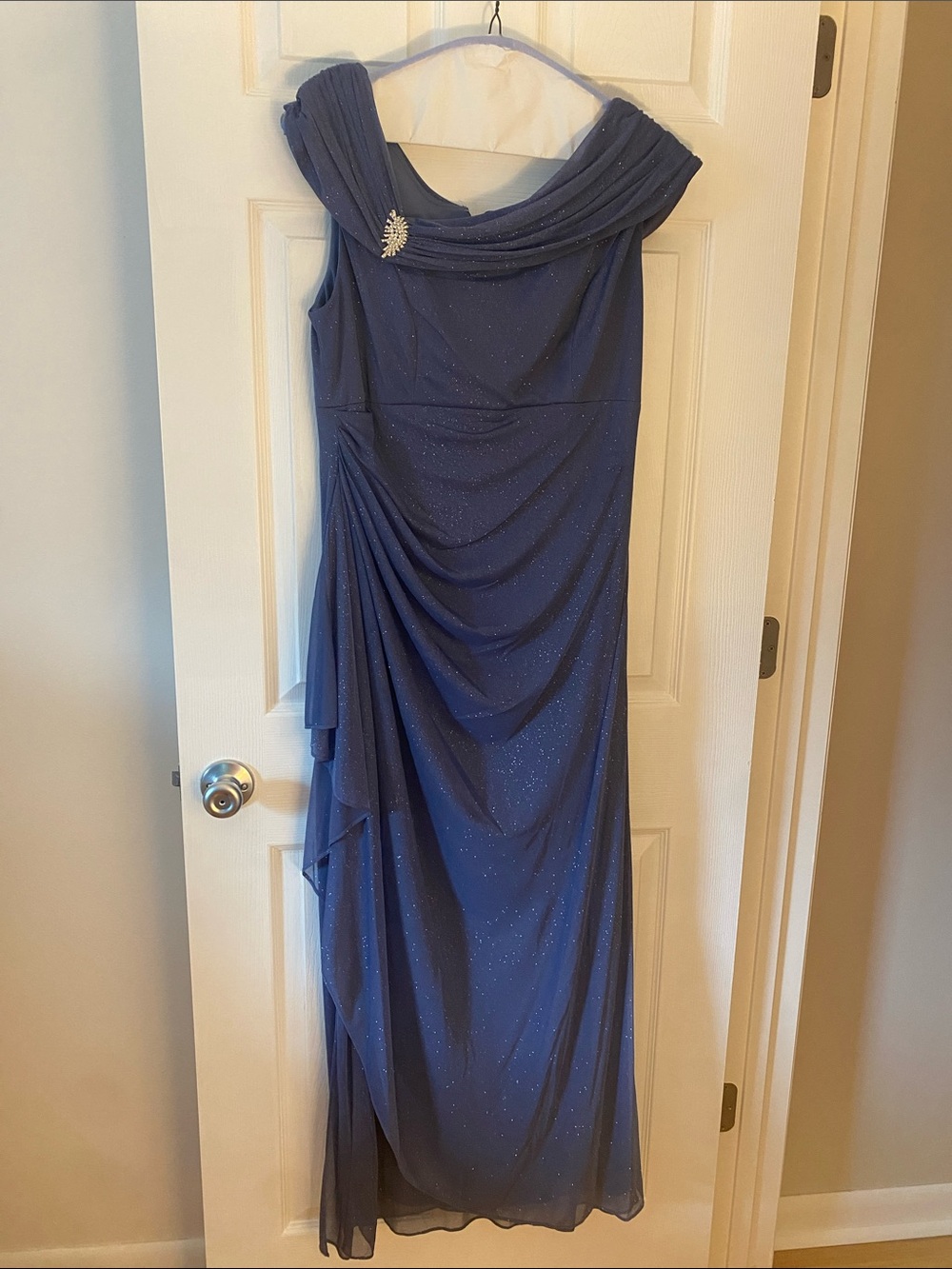Alex Evenings Navy Blue Sparkle Draped Evening Gown